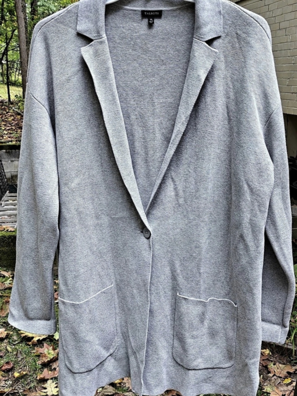Talbots Patch Pocket Sweater Blazer Gray Cardigan XL NWOT